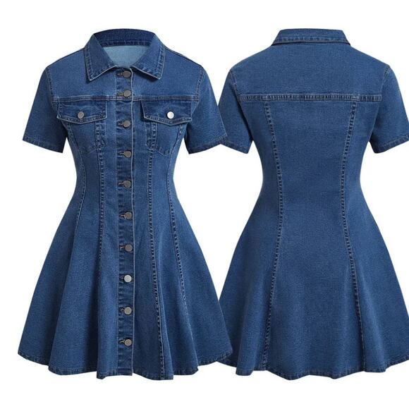 Source Unknown Dresses & Skirts - Short Sleeve Wash Stretch Denim Mini Dress SZ L